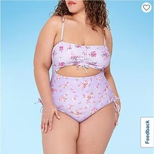 NWT Decree Womens Textured Soft Purple Floral Monokini One Piece Swimsuit XL